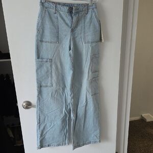 No Boundaries Light Blue Wide Leg Cargo Jeans